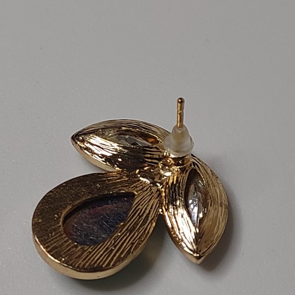 Cute Green And Gold Tone Metal And Plastic Earrings - Picture 11 of 11